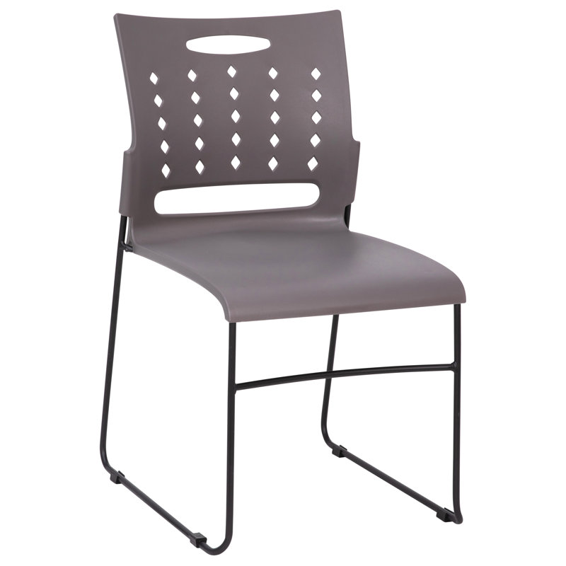 Gray Ergonomic Metal Sled Base Stacking Chair