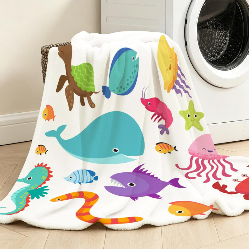 Jeté en molleton bleu flanelle ultra doux, imprimé étoile de mer, Throw 40" x 50"