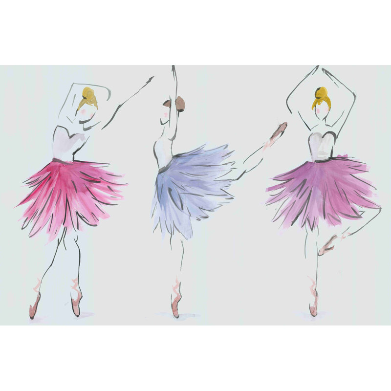 Trois danseurs de ballet - peinture sur toile tendue, H 20 po x l 30 po