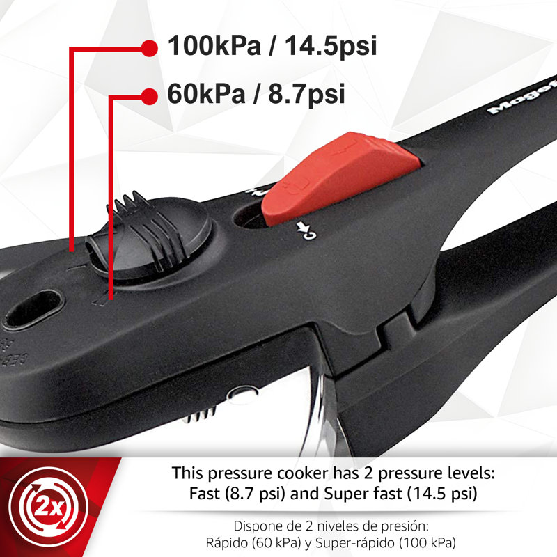 Autocuiseur 6,3 pintes Magefesa - Acier inoxydable 18/10, compatible avec l'induction, fond de diffuseur de chaleur à 5 couches, 5 systèmes de sécurité, répartition uniforme de la chaleur