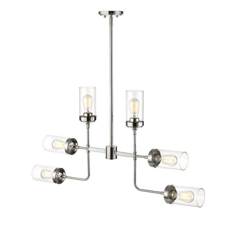 Grantham 6 - Light Steel Dimmable Sputnik Modern Linear Chandelier, Polished Nickel