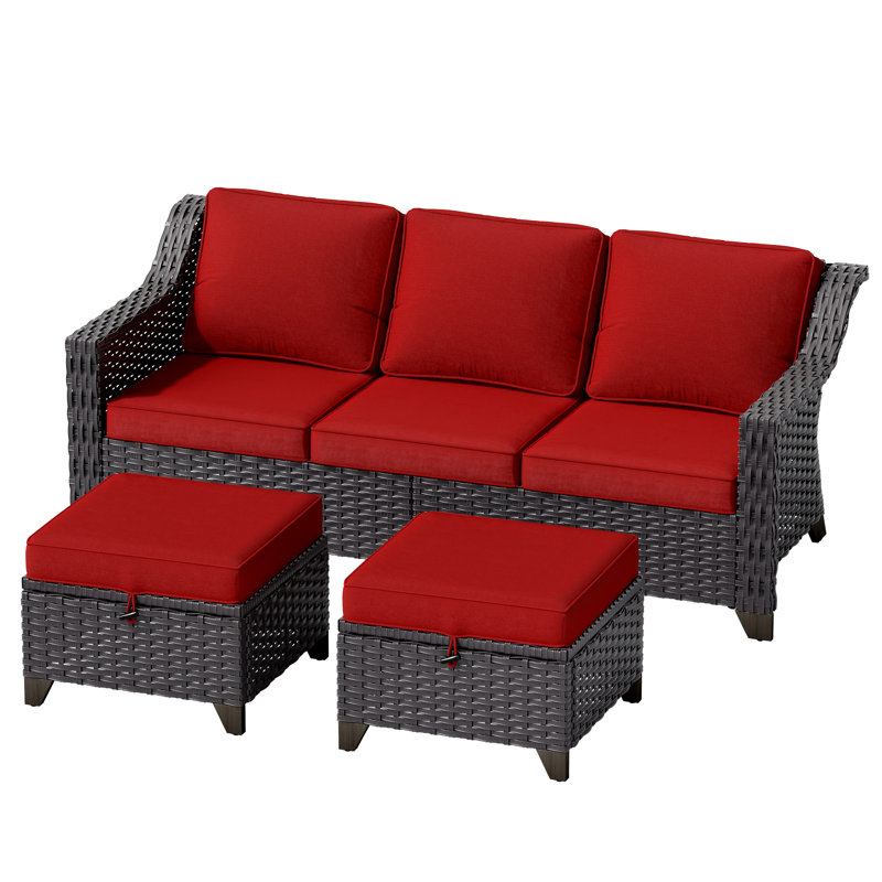 77'' Wide Wicker Outdoor Patio Sofa, Red
