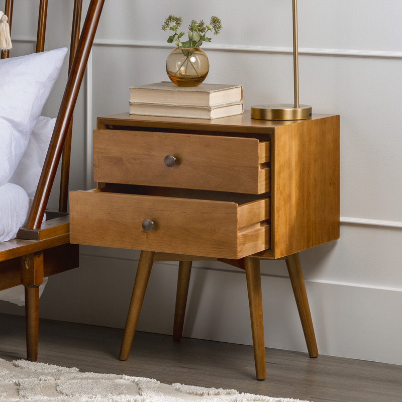 Akshan 2-Drawer Solid Wood Nightstands, Caramel