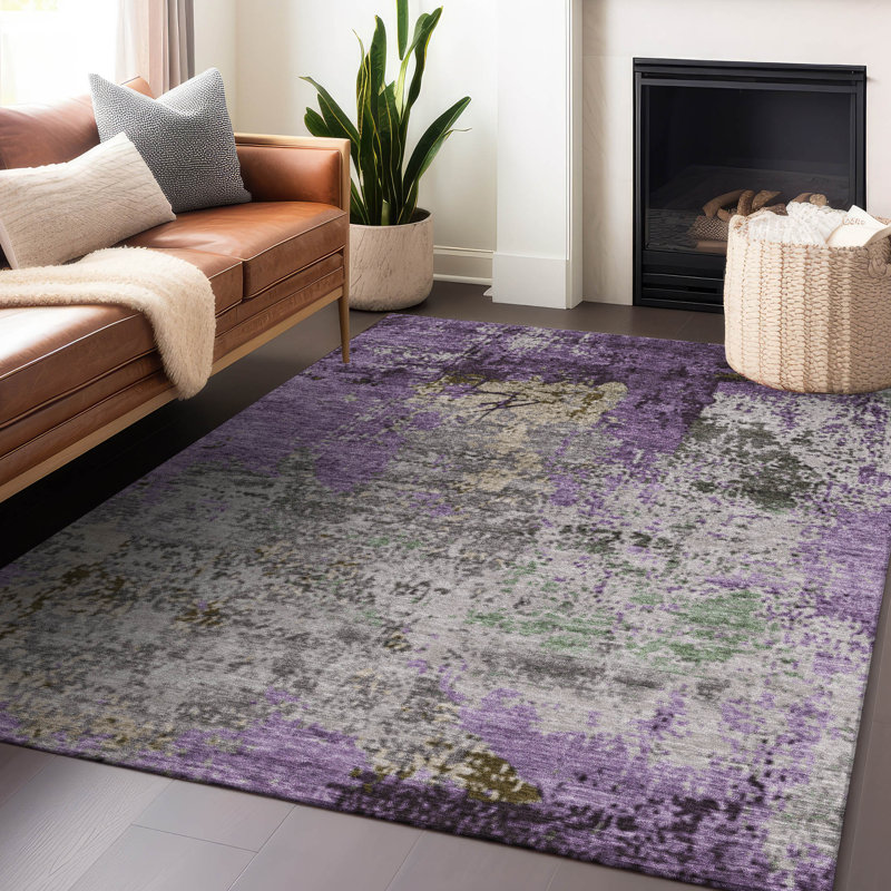 Machine Washable Indoor/Outdoor Xhevrie Lavender Rug, Rectangle 8' x 10'