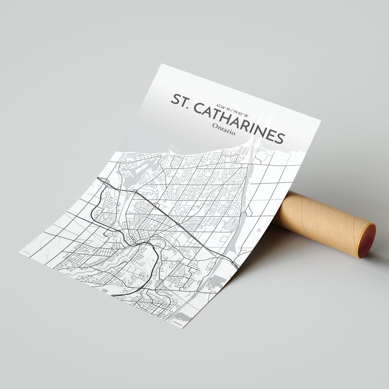 St. Catharines City Map, impression, H 17 po x l 11 po, Gris / blanc