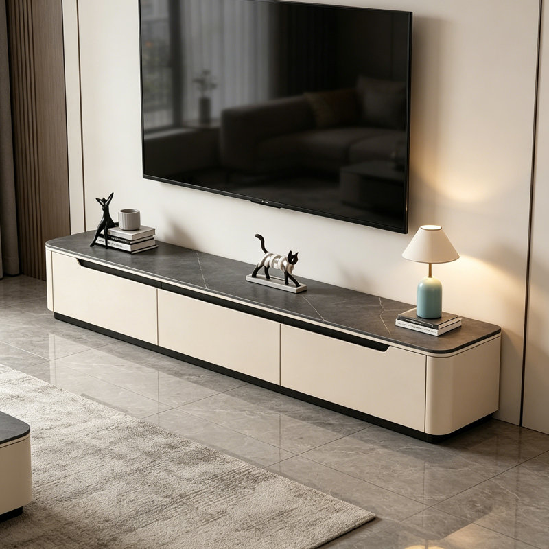 Meuble télé élégant avec rangement, H 12,99 po x L 62,99 po x l 11,81 po, Blanc