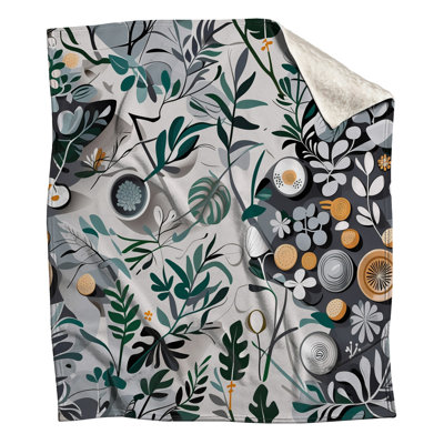 Botanical Fleece Throw Blanket - Floral Throws for Sofas or Beds