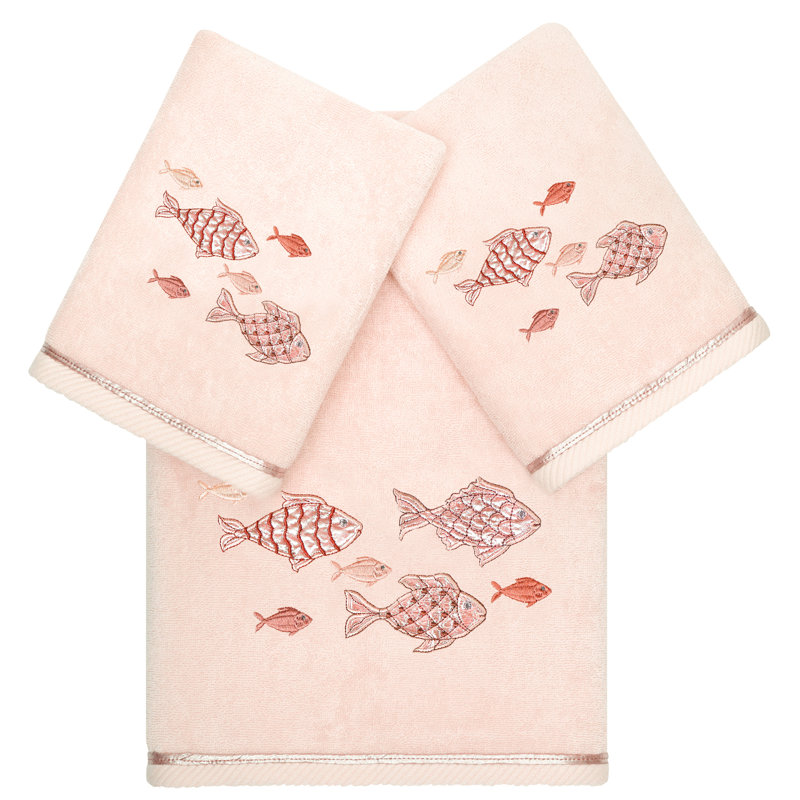 FIGI 3PC Embellished Towel Set 3 Piece Turkish Cotton Towel Set, Blush