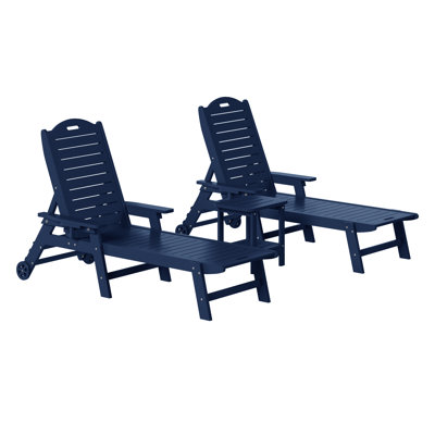 Brighton Outdoor 3-Piece Poly Reclining Chaise Set With Wheels & Cup Holder