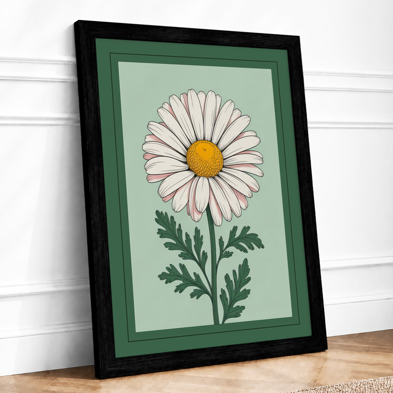 Centered Daisy Botanical - Framed Print, Black, A4 - 29.7 x 21.0 cm