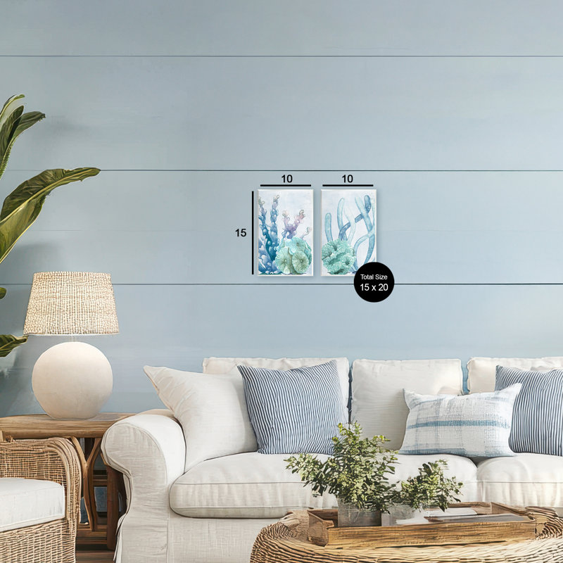 Ensemble de 2 plaques murales Coral Days Ocean Pastels, design par Kim Allen, H 15 po x l 20 po