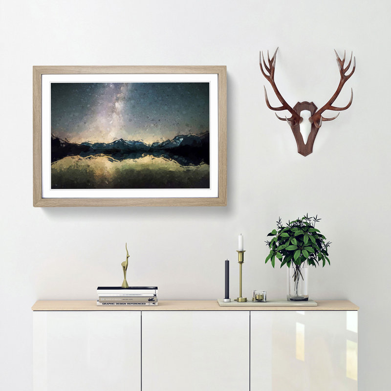 Starry Night Blue and Yellow in Abstract - Framed Print, 62cm H x 87cm W x 2cm D, Oak Framed