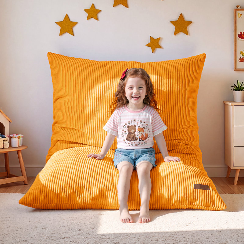 Fauteuil à billes convertible pour enfants, Velours côtelé orange