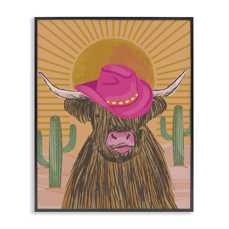 Howdy Cowgirl Bovins, estampe numérique par Lisa Perry White, Giclée encadrée noir minuit, H 14 po x l 11 po