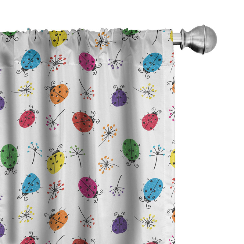 Ladybugs Floral Semi-Sheer Rod Pocket Curtain Panels, 28" x 95"