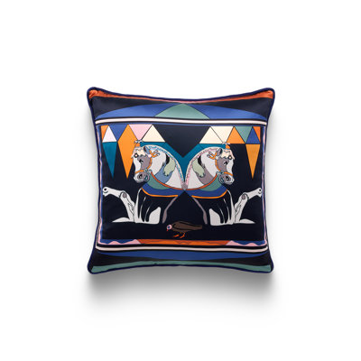 Zeugma Twin Horse Printed Silk Pillow