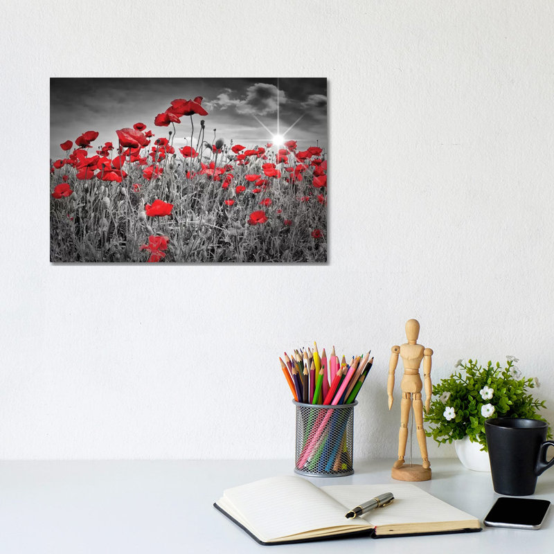 "Champ de coquelicots" par Melanie Viola-impression d’art graphique, Pas de tapis, Toile tendue, H 8 po x l 12 po x P 0,75 po