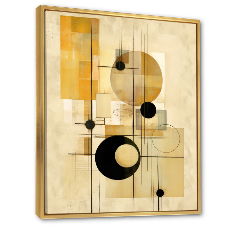 Beige géométrie en mouvement II sur toile, Cadre flottant doré, H 32 po x l 24 po x P 1 po