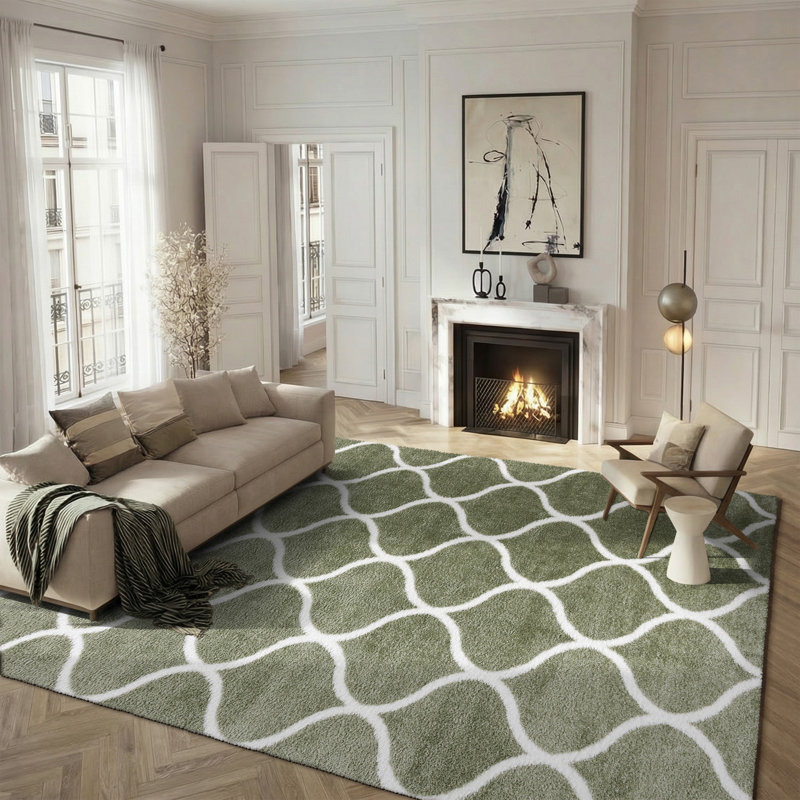 Tapis sauge / blanc Farhanaz, Rectangle 8 pi x 10 pi