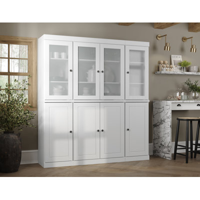 100% Solid Wood 65" Pantry China Cabinet with Frosted Glass, Solid Doors and Adjustable Shelves