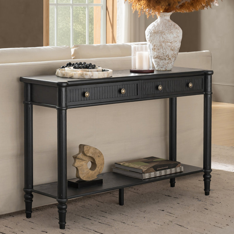 Console cannelée Hoai Derk de 47 po avec 2 tiroirs de rangement et un assemblage simple, Noir