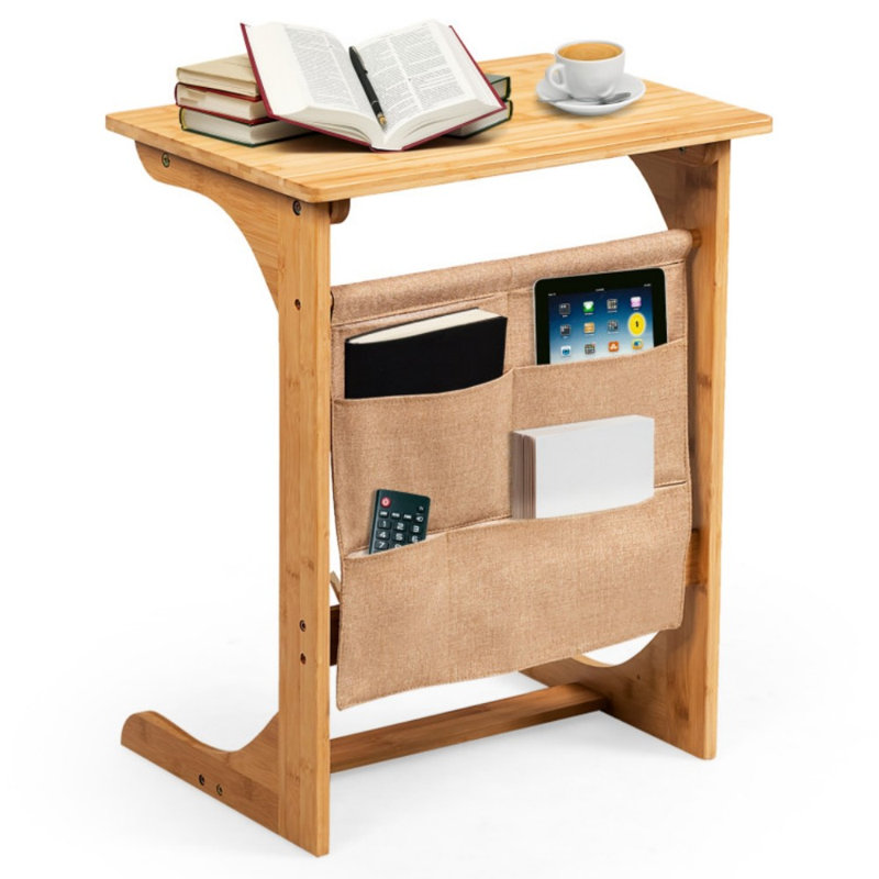Bamboo Sofa Table End Table Bedside Table With Storage Bag