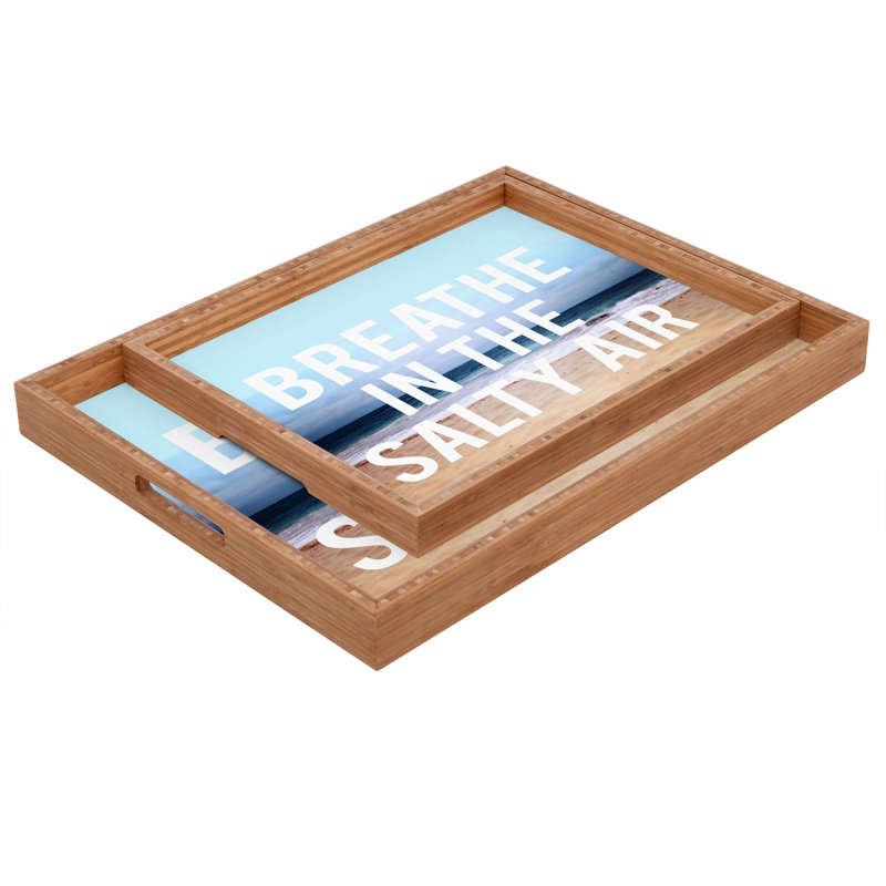 Leah Flores Wood Tray, 1.75" H x 18" W x 14" D