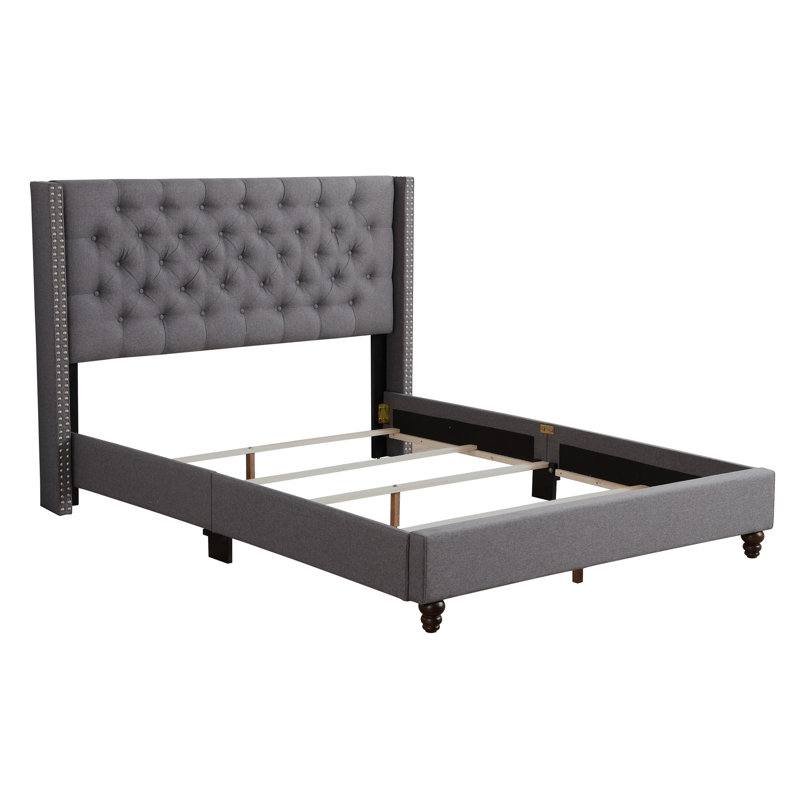 Elegant Transitional Bed, Grey, Queen