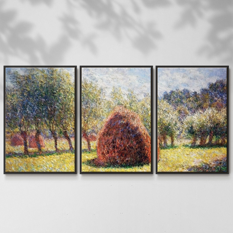 Botte de foin à Giverny, 1893, reproduction sur toile 3 pièces, H 40 po x l 78 po x P 2 po, Noir