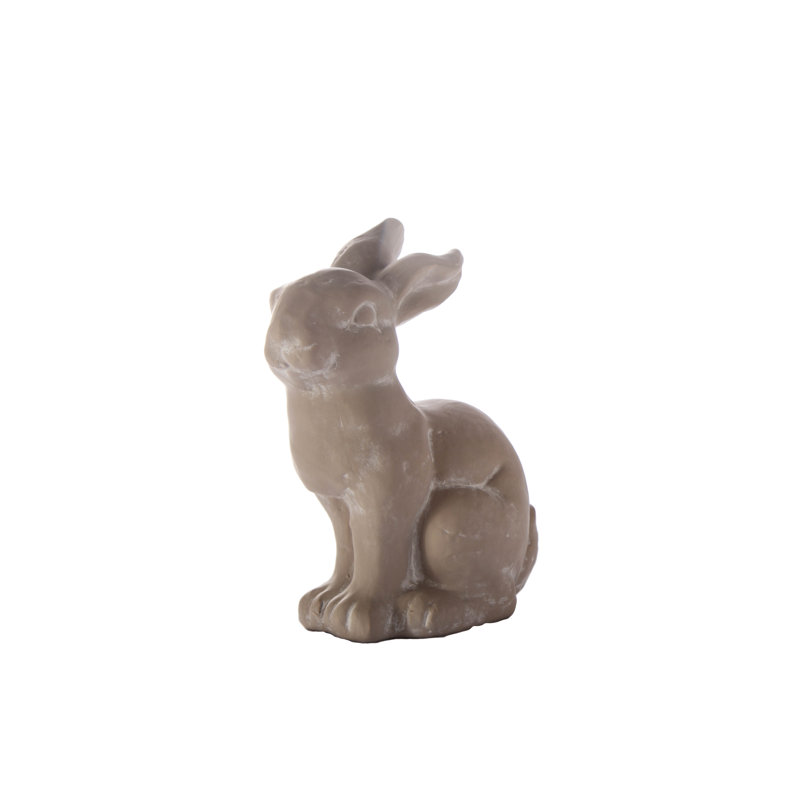 Figurine de lapin assis en terre cuite dos plié gris patiné
