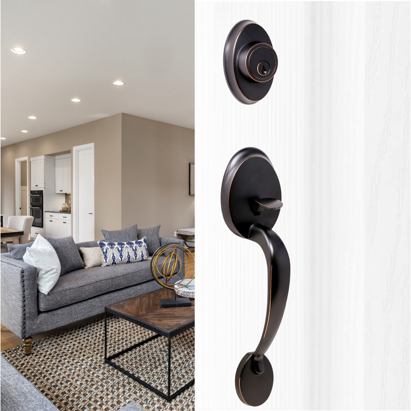 Ensemble de poignée Hillcrest avec pêne dormant et levier de porte Hudson et rosette Premiere Essentials