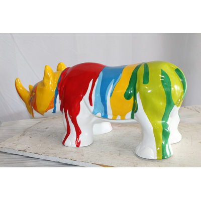 Nifao Collection Fiberglass Rhino Statue Dynamic Presence with Paint Droplets 30" x 12" x 12"H