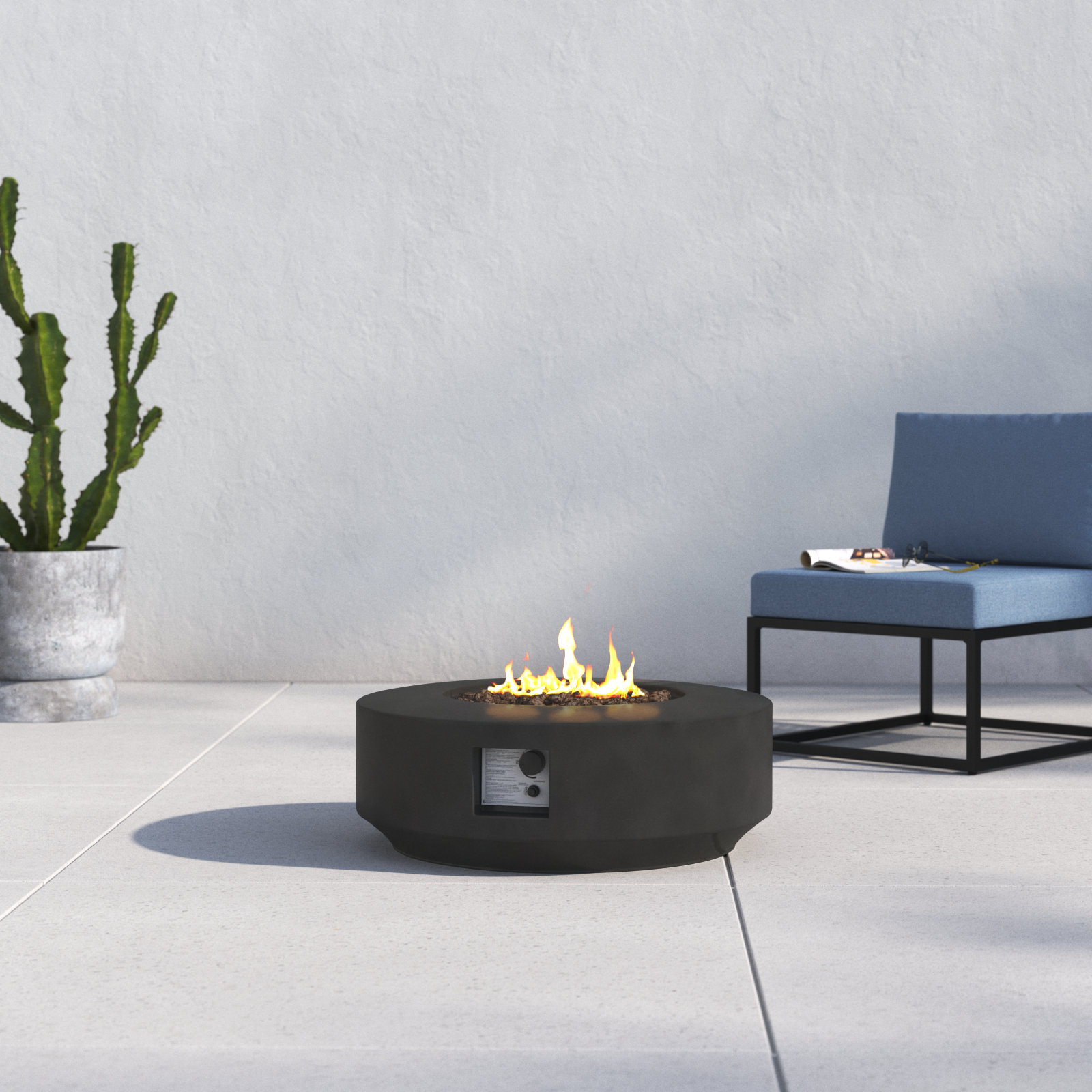 Rashid Round Fire Pit Table, Charcoal