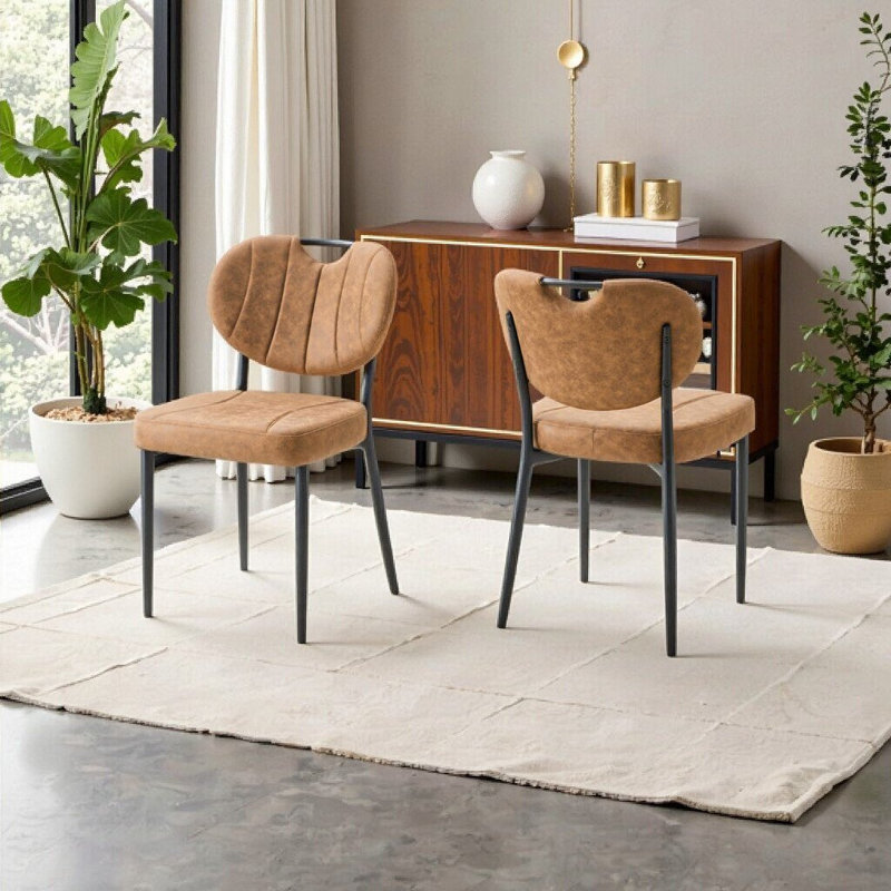 Ensemble de 2 chaises rembourrées de qualité supérieure avec rembourrage en éponge haute résilience, Marron clair