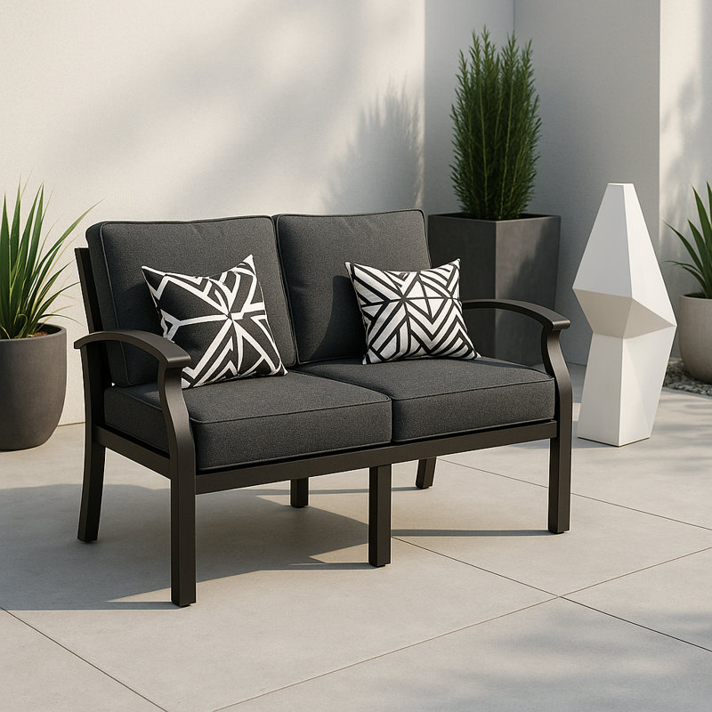 Causeuse d'extérieur en aluminium 52 po avec coussins, accoudoirs ergonomiques et structure renforcée Mcknight pour plus de stabilité