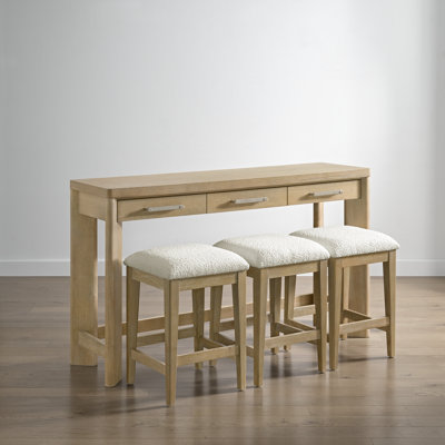 Coastal Console Table With 3 Stools in Beige With Three Drawers by Foundry Select