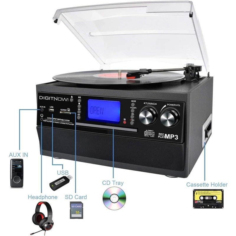 Tourne-disque Bluetooth avec haut-parleur stéréo DIGITNOW