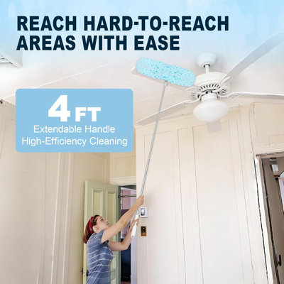 Ensemble de recharge pour plumeau 50 pièces compatible avec le plumeau Swiffer, comprenant une poignée allongée de 4 pi et une poignée, des recharges robustes à 360 ° pour le ventilateur de plafond, la plinthe, les stores, le nettoyage à domicile e