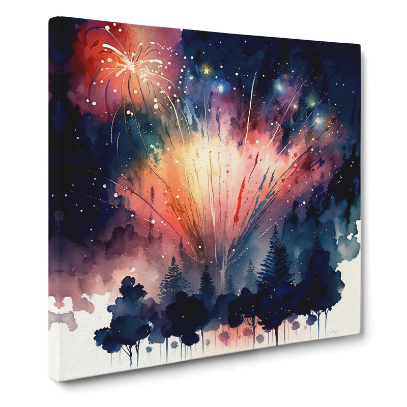 Fireworks Watercolour - No Frame Print, 35cm H x 35cm W x 3cm D