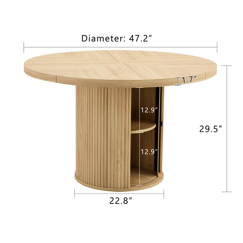 Table ronde de 47,2 pouces avec une conception à deux couches, une élégante colonne romaine, un grain de bois facile d'entretien, idéal pour les repas de famille