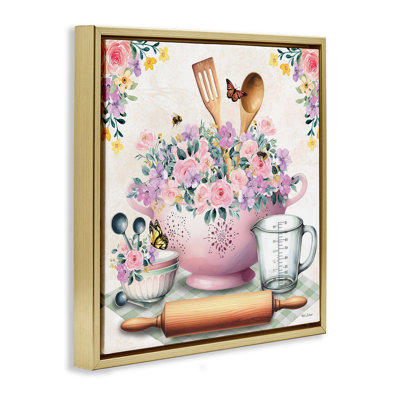 «Pink Florals & Utensils», art mural sur toile par Nicole DeCamp