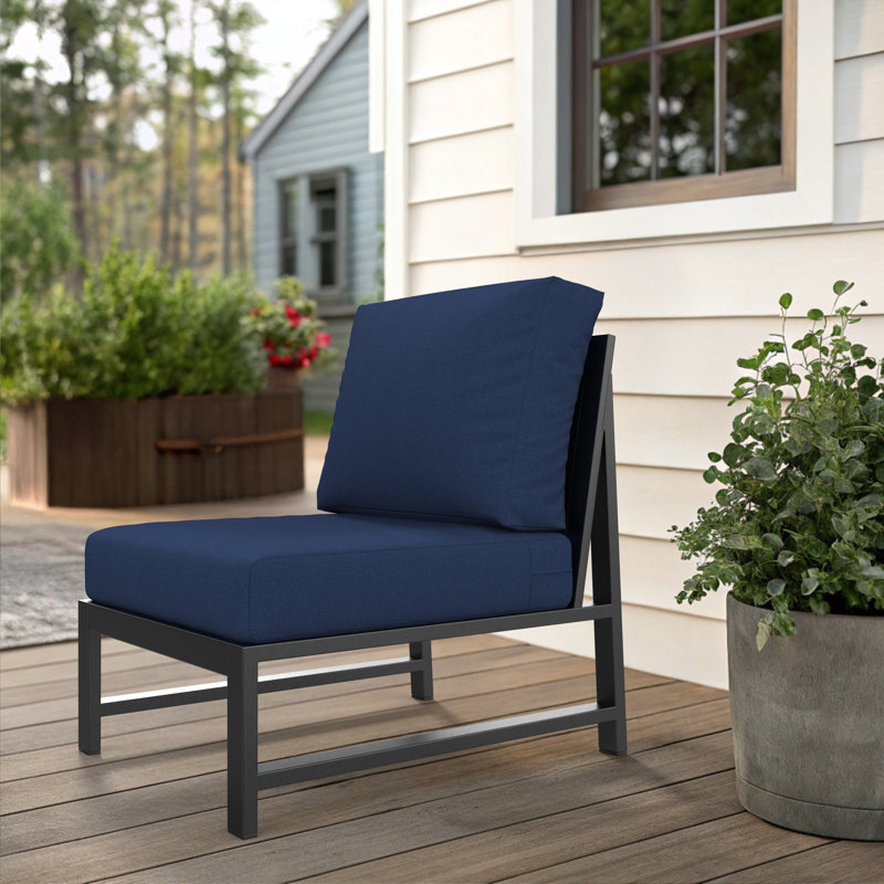 Oltjana Sectional Armless Middle Outdoor Patio Chair With Sunbrella Cushions, Canvas Navy