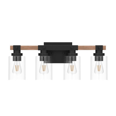 Bathroom Vanity Light Fixtures,Rustic Industrial Painted Wood Lights,Vintage Black Wall Sconces Bathroom Vanity Lighting With Bubble Glass Shade