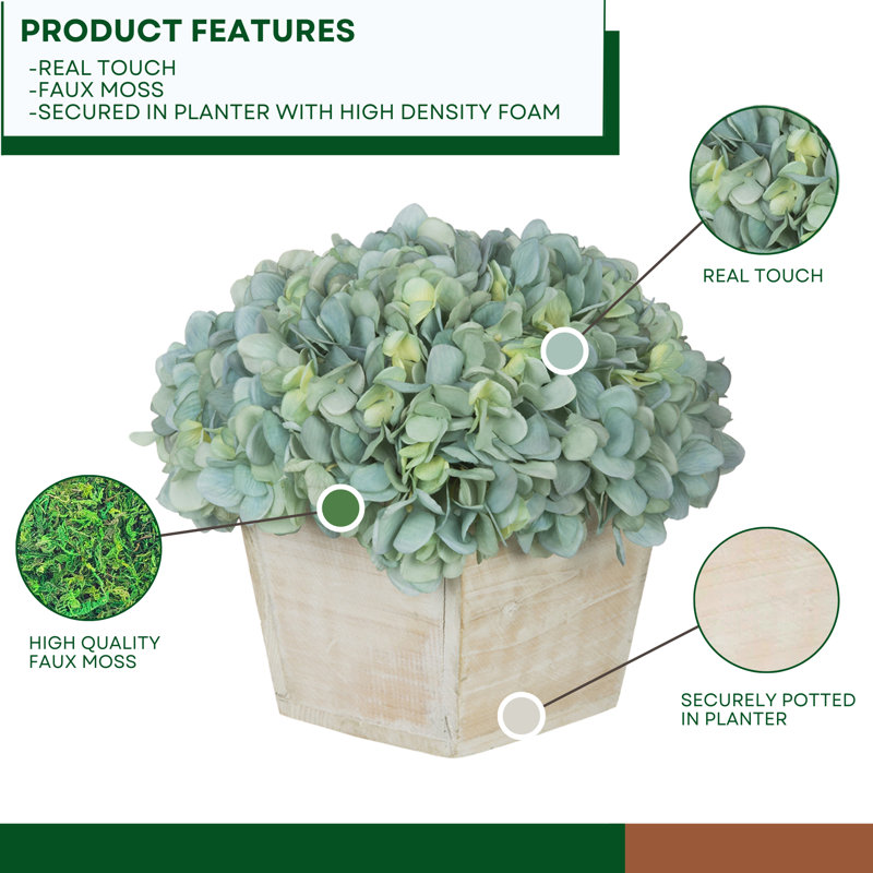 Arrangement d'hortensias en tissu synthétique bleu sarcelle en pot, Sarcelle