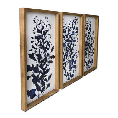 Ensemble de trois branches bleues encadrées sur toile, cadre photo