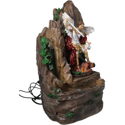 Catholic Archangel Saint Michael Our Protector Water Fall Fountain Statue 16"H