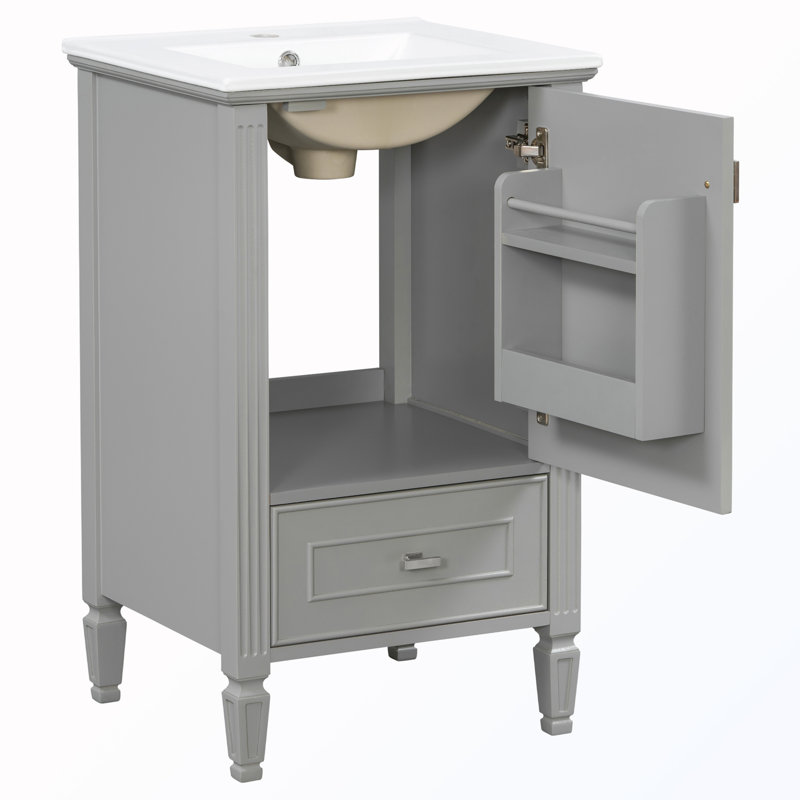 Meuble-lavabo autoportant avec lavabo et tiroirs et portes à fermeture en douceur, Grey