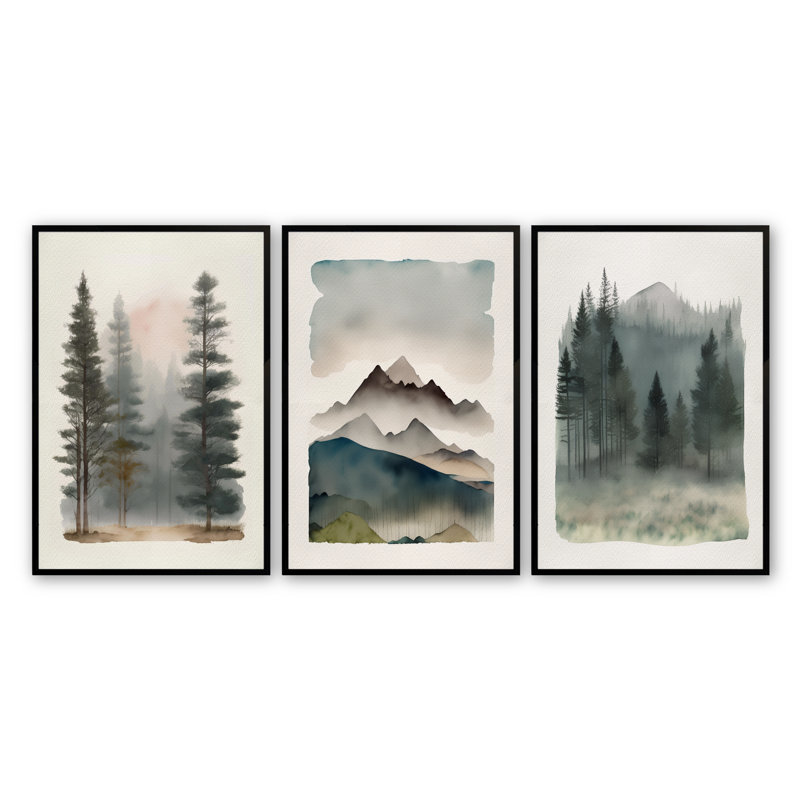Ensemble de 3 pièces encadrées sur papier Mystique Forest, Noir satiné, H 25,5 po x l 19,5 po x P 1 po