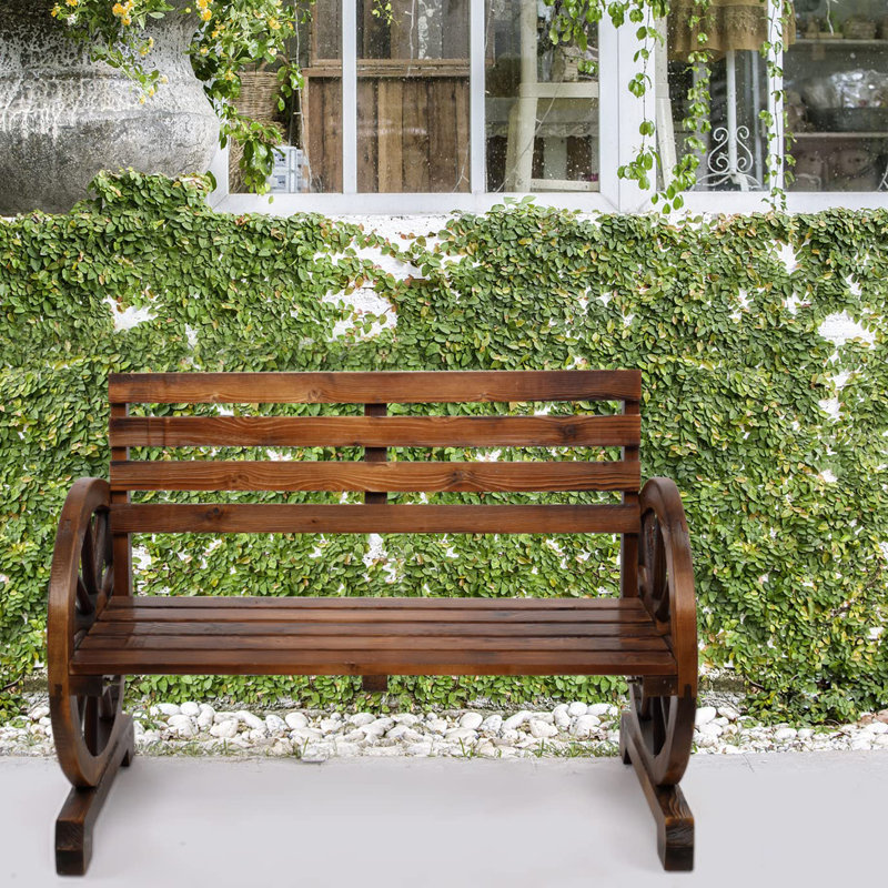 41" Wooden Wheel Bench Outdoor, Rustic