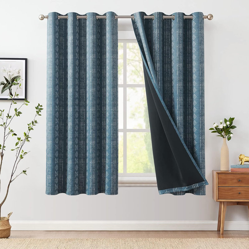 Ayani Bohemian Blackout Curtain Panel, 52" W x 63" L, White/Blue